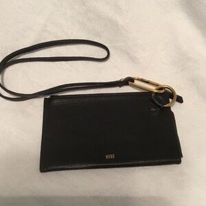 HOBO Black Leather wristlet with brass Hardware
